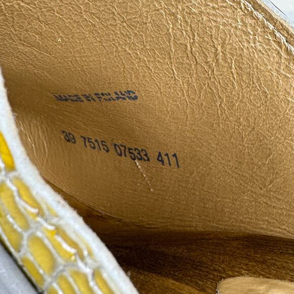 SANITA Embossed Leather Wooden Heel Clogs Size 39 Yellow Boho Festival Hippie - Picture 7 of 16